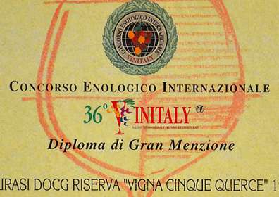 36th Vinitaly: Great Mention to Taurasi DOCG “Vigna Cinque Querce” 1997