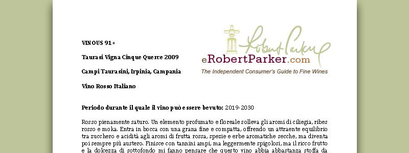 eRobertParker.com – Taurasi Riserva Vigna 5 Querce 2008