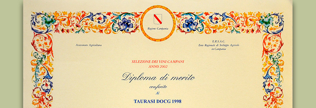Selezione dei Vini Campani della Regione Campania: Diploma di Merito al Taurasi DOCG 